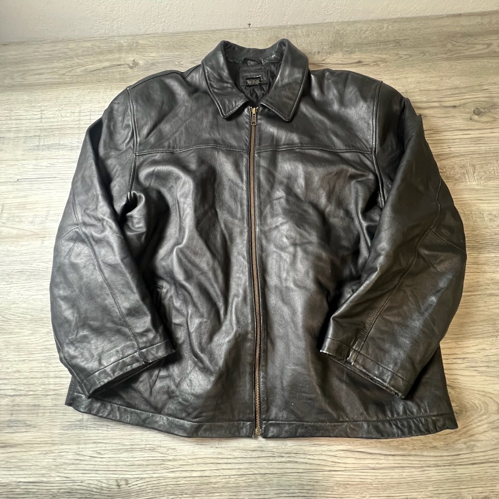 George Leather Jacket Mens XL Black Full Zip Quilted Lined Bomber G43A1001